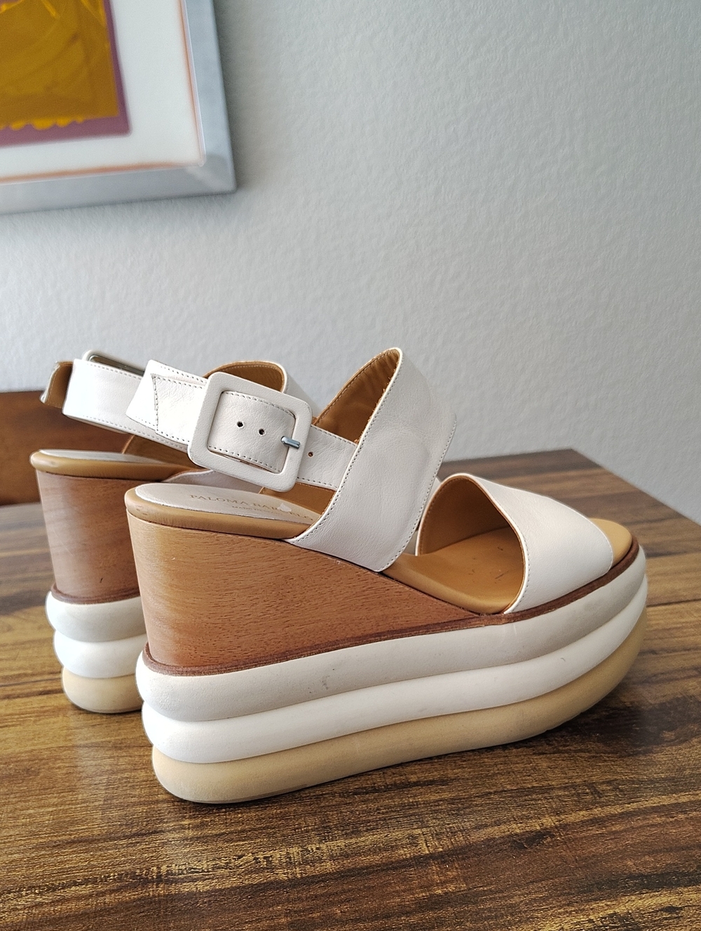 Paloma Barceló Ayaka White Leather Sandals  Wedges 38 8